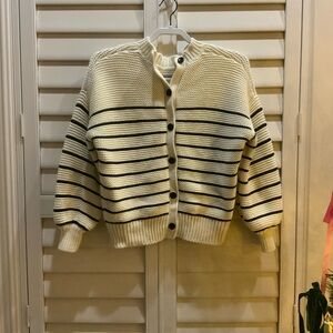 Alex Mill Striped Knit Cardigan in Cream and Black